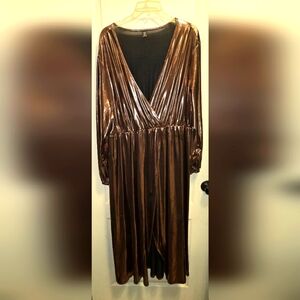 Metallic Bronze V-Neck Dress
